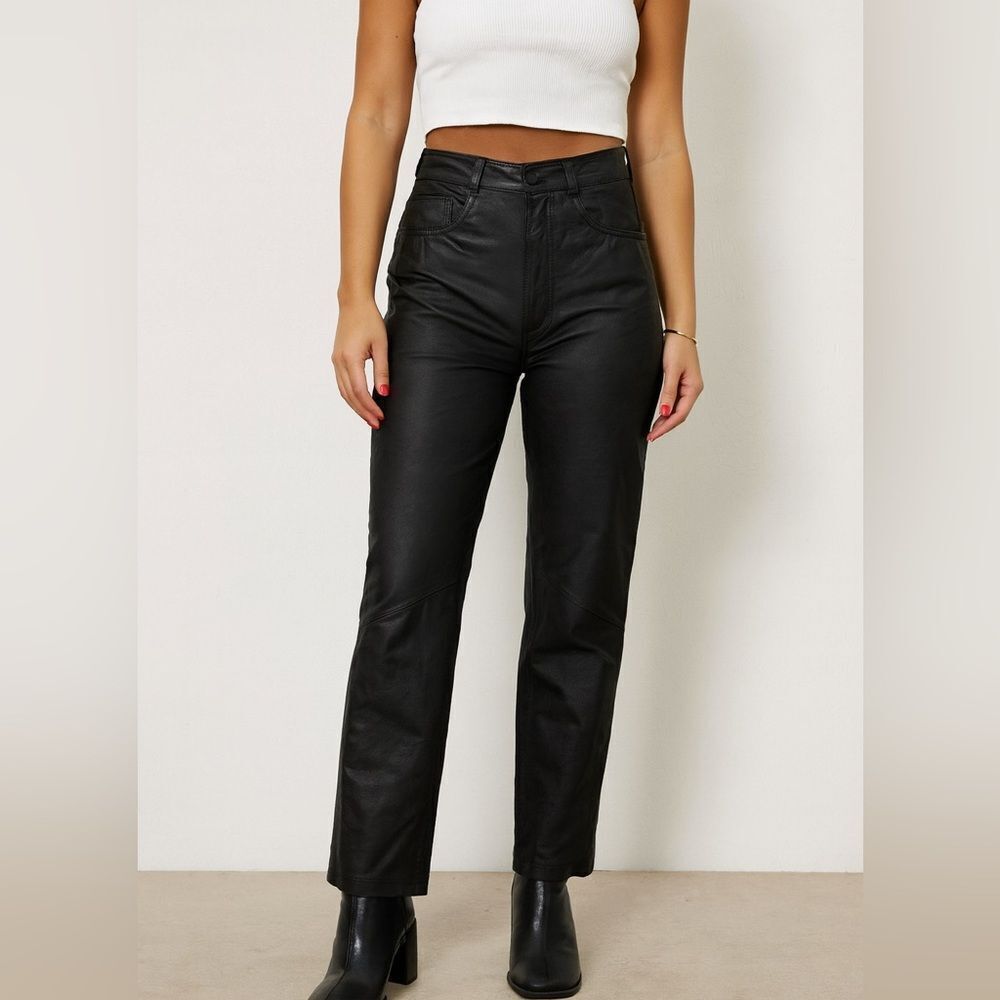 Global Identity GIII Leather Pants Black High Rise Tapered Leg Size XS